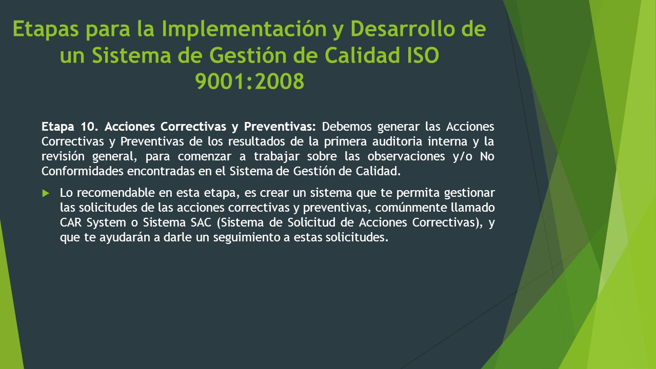 Etapas para la Implementación y Desarrollo de un Sistema de Gestión de Calidad ISO 9001:2008