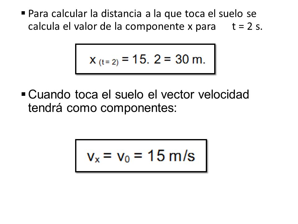 Cuando toca el suelo el vector velocidad tendrá como componentes: