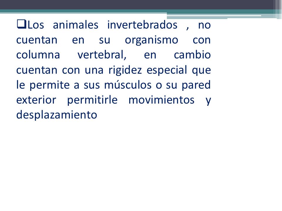 Los animales invertebrados , no cuentan en su organismo con columna vertebral, en cambio cuentan con una rigidez especial que le permite a sus músculos o su pared exterior permitirle movimientos y desplazamiento
