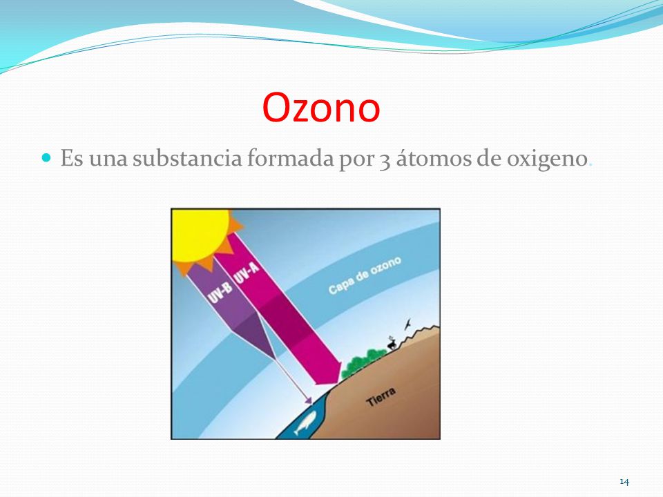 Ozono Es una substancia formada por 3 átomos de oxigeno.