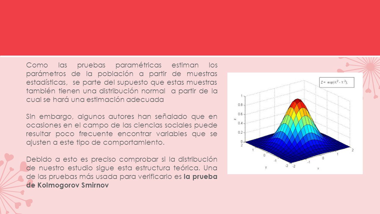 Como las pruebas paramétricas estiman los parámetros de la población a partir de muestras estadísticas, se parte del supuesto que estas muestras también tienen una distribución normal a partir de la cual se hará una estimación adecuada