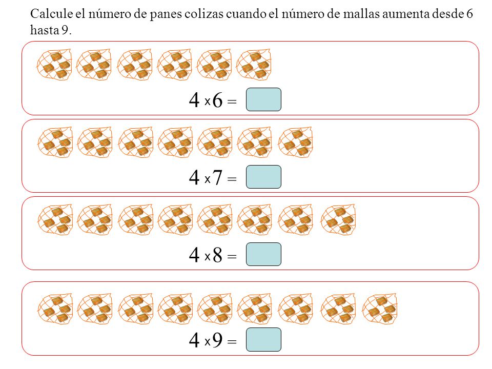 Calcule el número de panes colizas cuando el número de mallas aumenta desde 6 hasta 9.