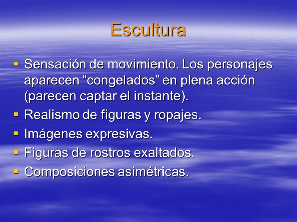 Escultura Sensación de movimiento. Los personajes aparecen congelados en plena acción (parecen captar el instante).
