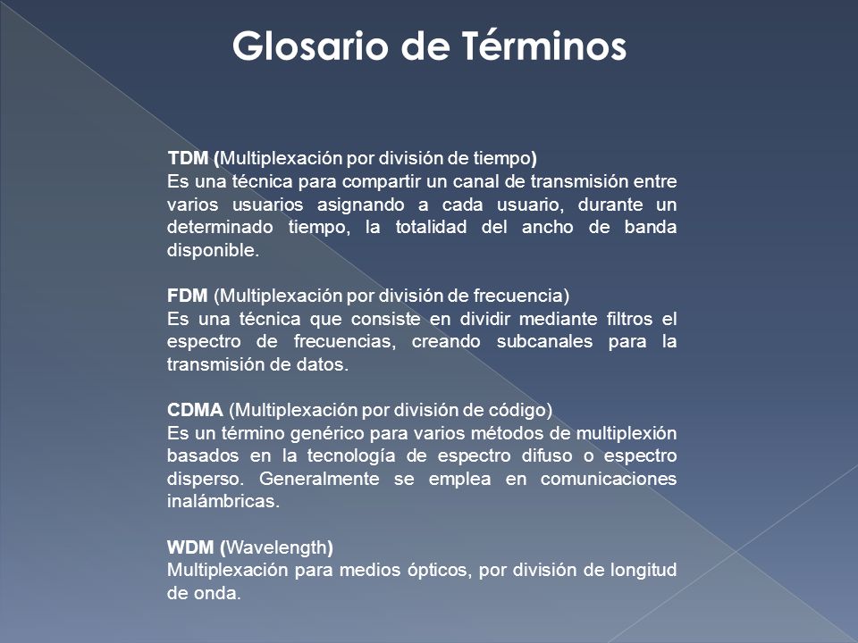 Glosario de Términos TDM (Multiplexación por división de tiempo)