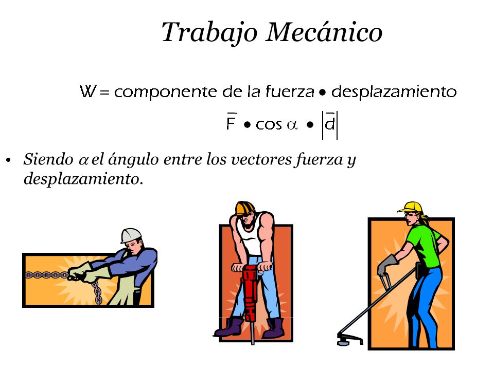 Trabajo Mecánico Siendo  el ángulo entre los vectores fuerza y desplazamiento.