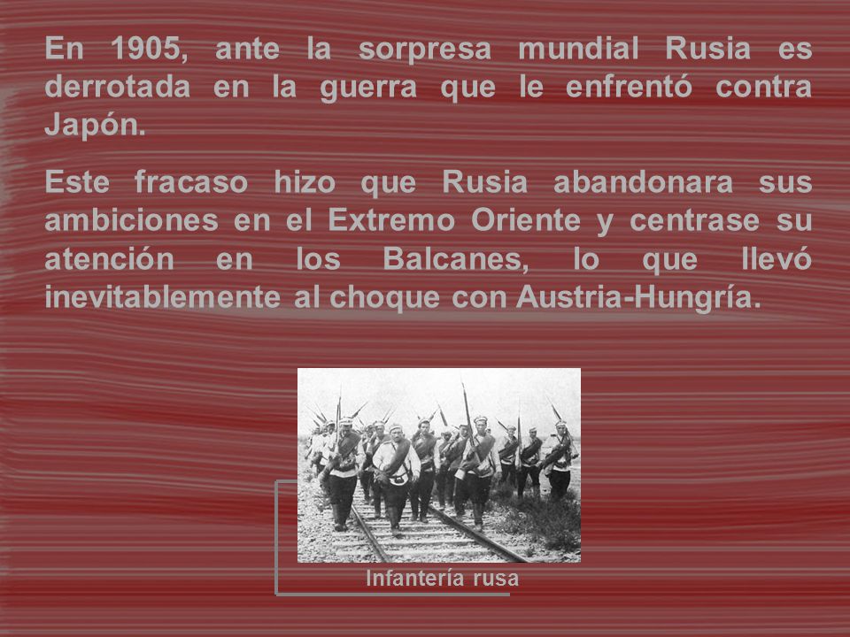 En 1905, ante la sorpresa mundial Rusia es derrotada en la guerra que le enfrentó contra Japón.