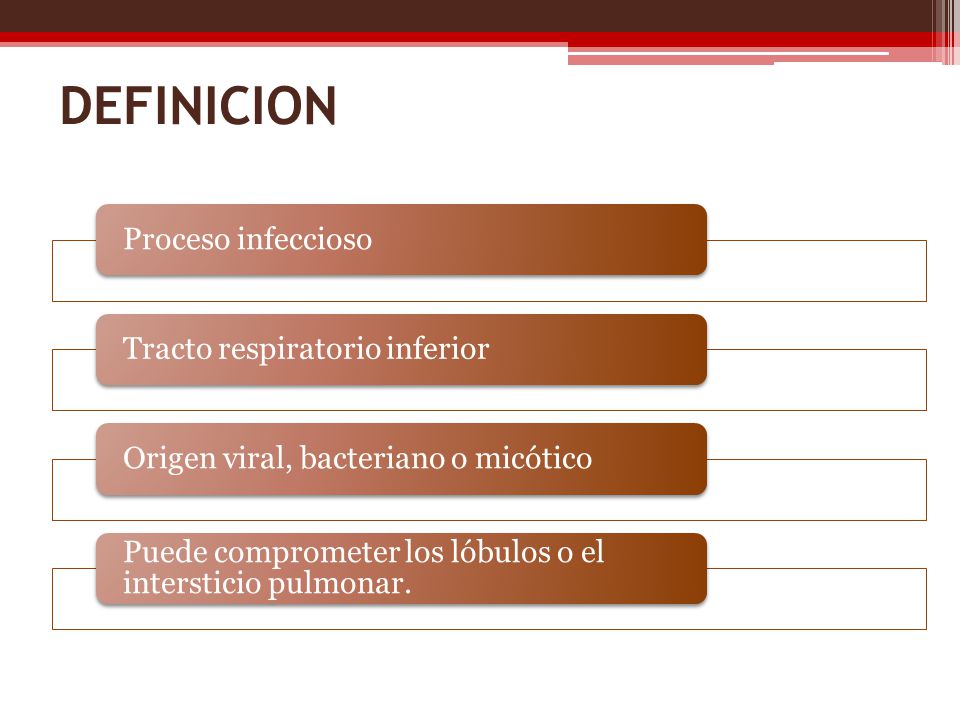 DEFINICION Proceso infeccioso Tracto respiratorio inferior