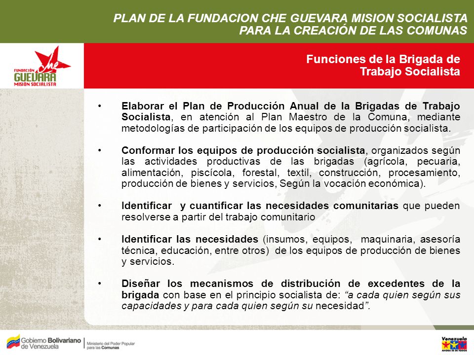PLAN DE LA FUNDACION CHE GUEVARA MISION SOCIALISTA