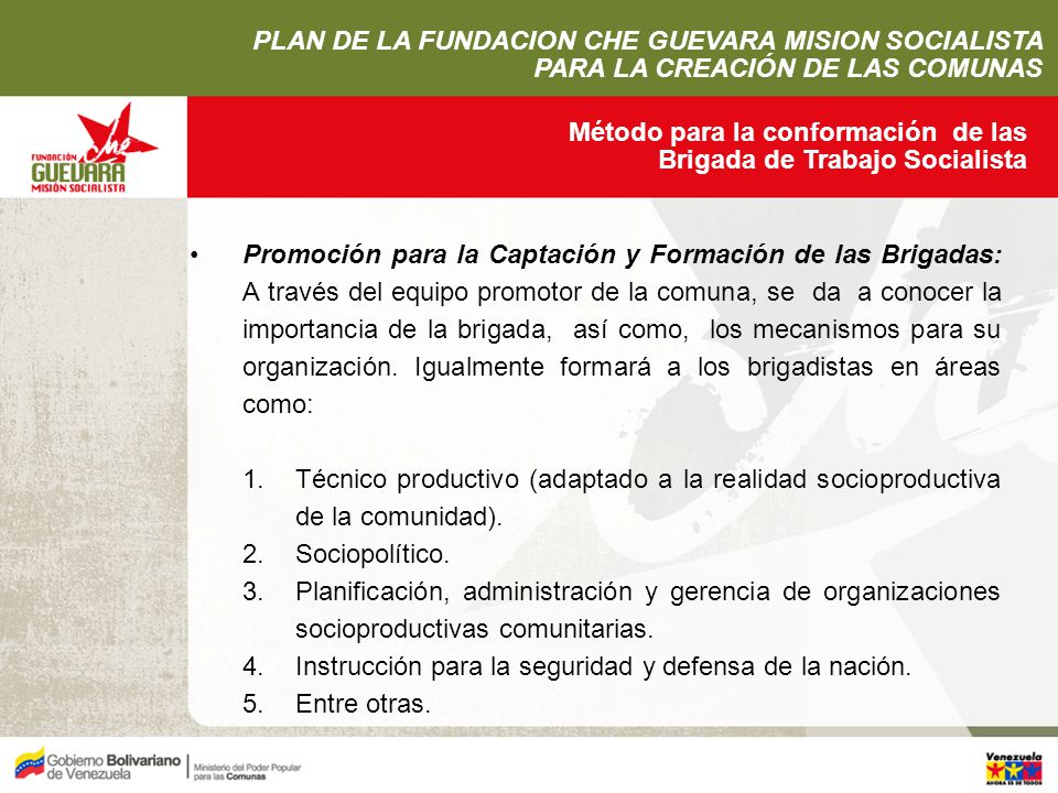 PLAN DE LA FUNDACION CHE GUEVARA MISION SOCIALISTA