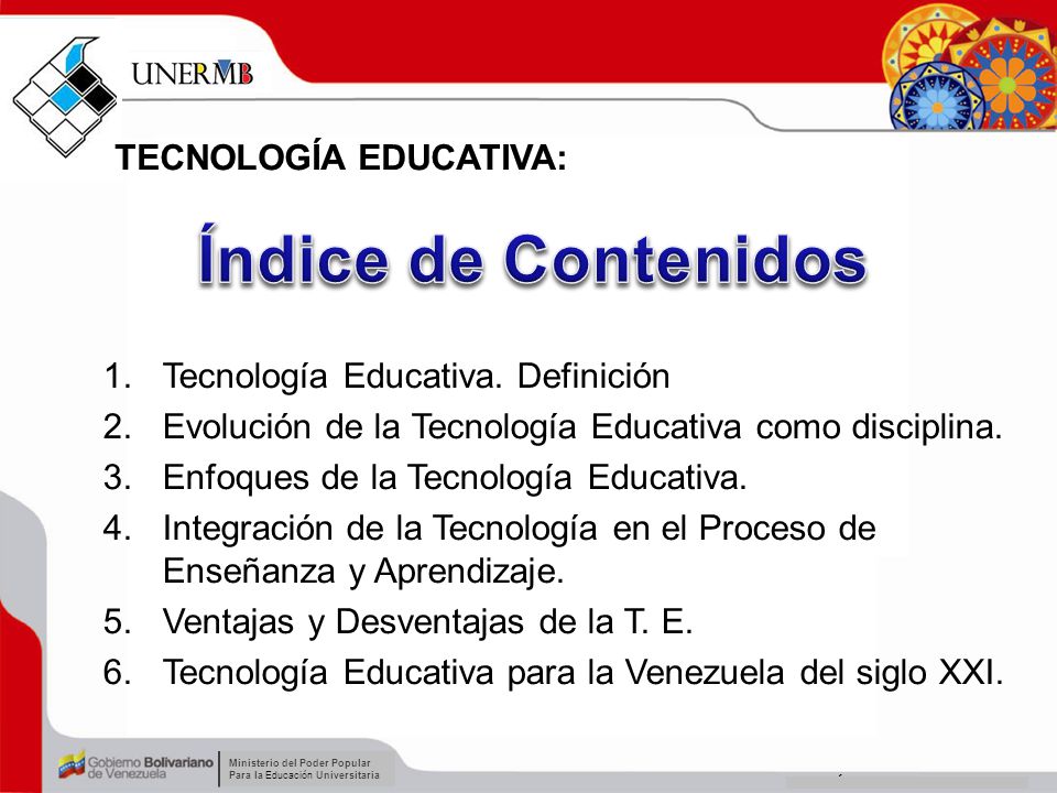 Índice de Contenidos TECNOLOGÍA EDUCATIVA: