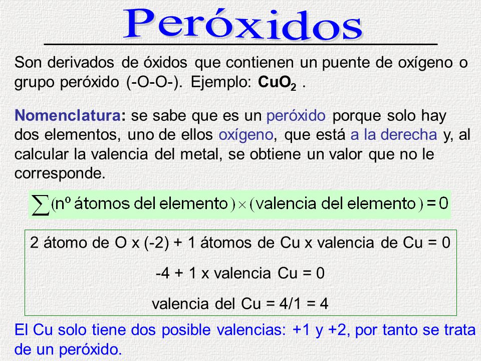 2 átomo de O x (-2) + 1 átomos de Cu x valencia de Cu = 0