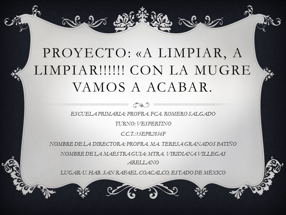 PROYECTO: «A LIMPIAR, A LIMPIAR!!!!!! CON LA MUGRE VAMOS A ACABAR.