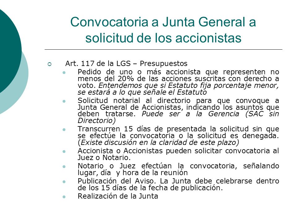 Convocatoria a Junta General a solicitud de los accionistas
