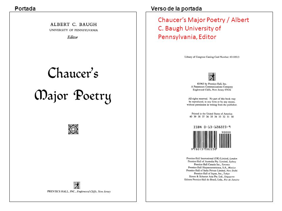 Portada Verso de la portada. Chaucer’s Major Poetry / Albert C.