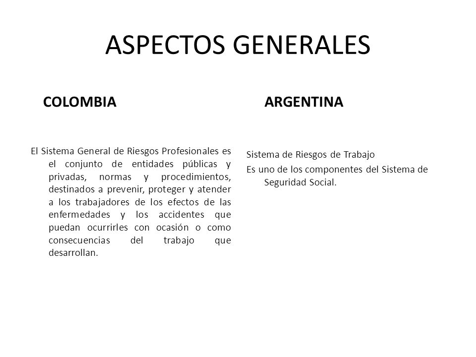 ASPECTOS GENERALES COLOMBIA ARGENTINA