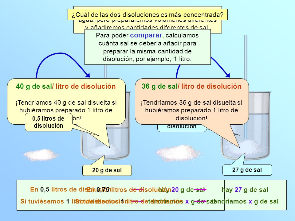 40 g de sal/ litro de disolución 36 g de sal/ litro de disolución