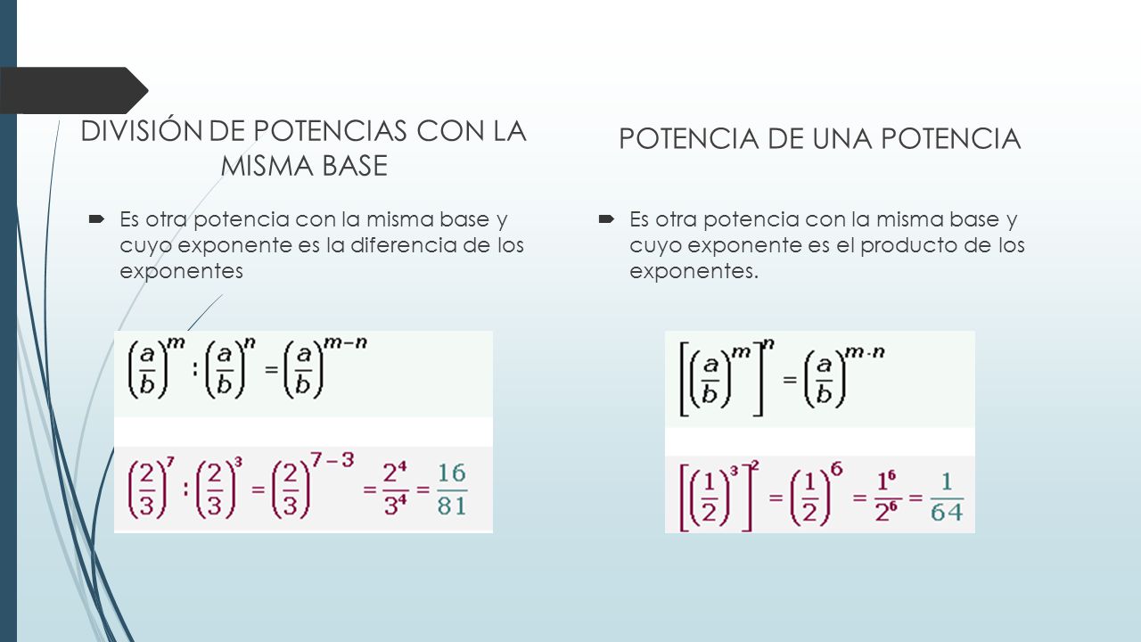 POTENCIA DE UNA POTENCIA DIVISIÓN DE POTENCIAS CON LA MISMA BASE