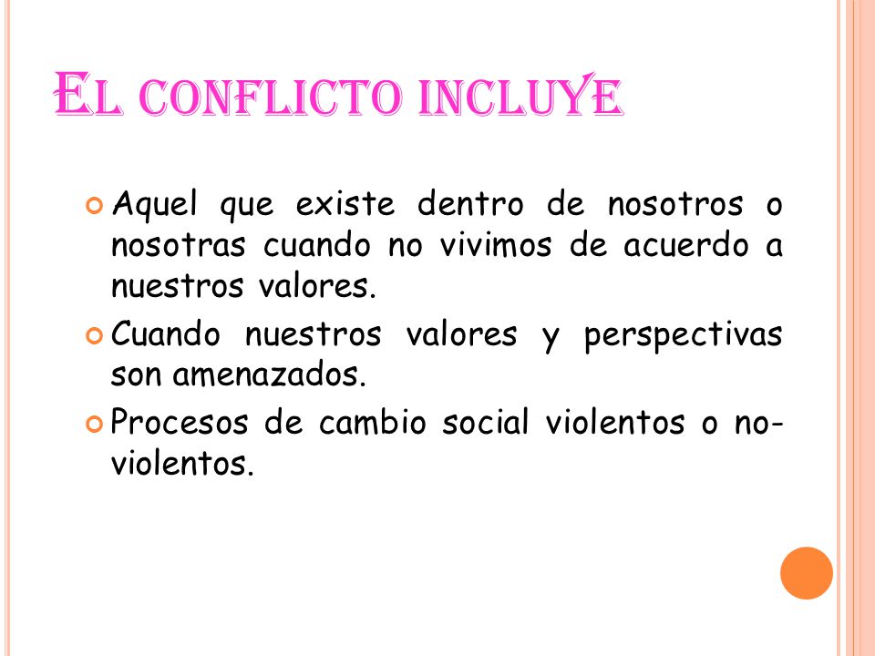 El conflicto incluye Aquel que existe dentro de nosotros o nosotras cuando no vivimos de acuerdo a nuestros valores.