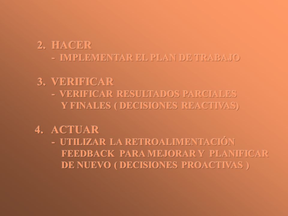 2. HACER 3. VERIFICAR - IMPLEMENTAR EL PLAN DE TRABAJO