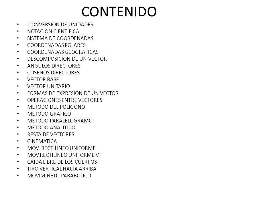 CONTENIDO CONVERSION DE UNIDADES NOTACION CIENTIFICA