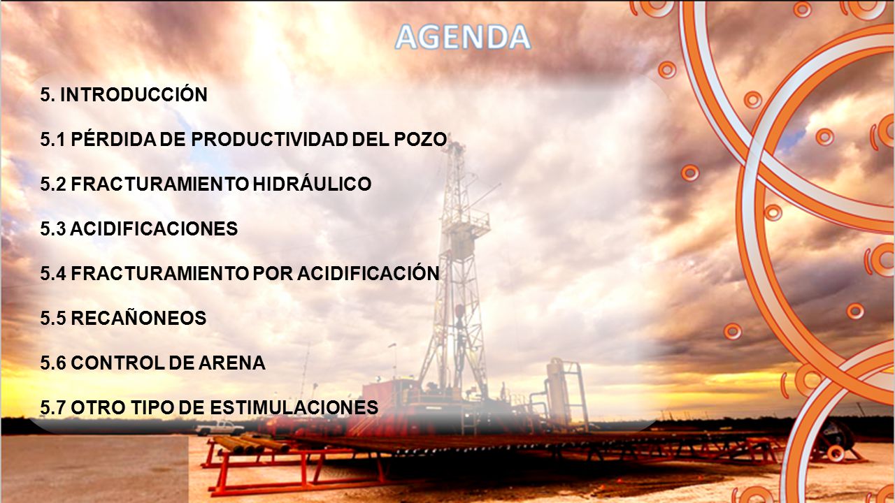 5. INTRODUCCIÓN 5.1 PÉRDIDA DE PRODUCTIVIDAD DEL POZO. 5.2 FRACTURAMIENTO HIDRÁULICO. 5.3 ACIDIFICACIONES.
