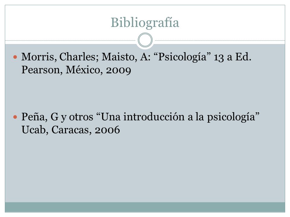 Bibliografía Morris, Charles; Maisto, A: Psicología 13 a Ed. Pearson, México,
