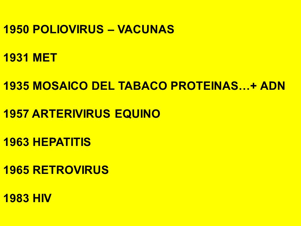 1950 POLIOVIRUS – VACUNAS 1931 MET MOSAICO DEL TABACO PROTEINAS…+ ADN ARTERIVIRUS EQUINO.