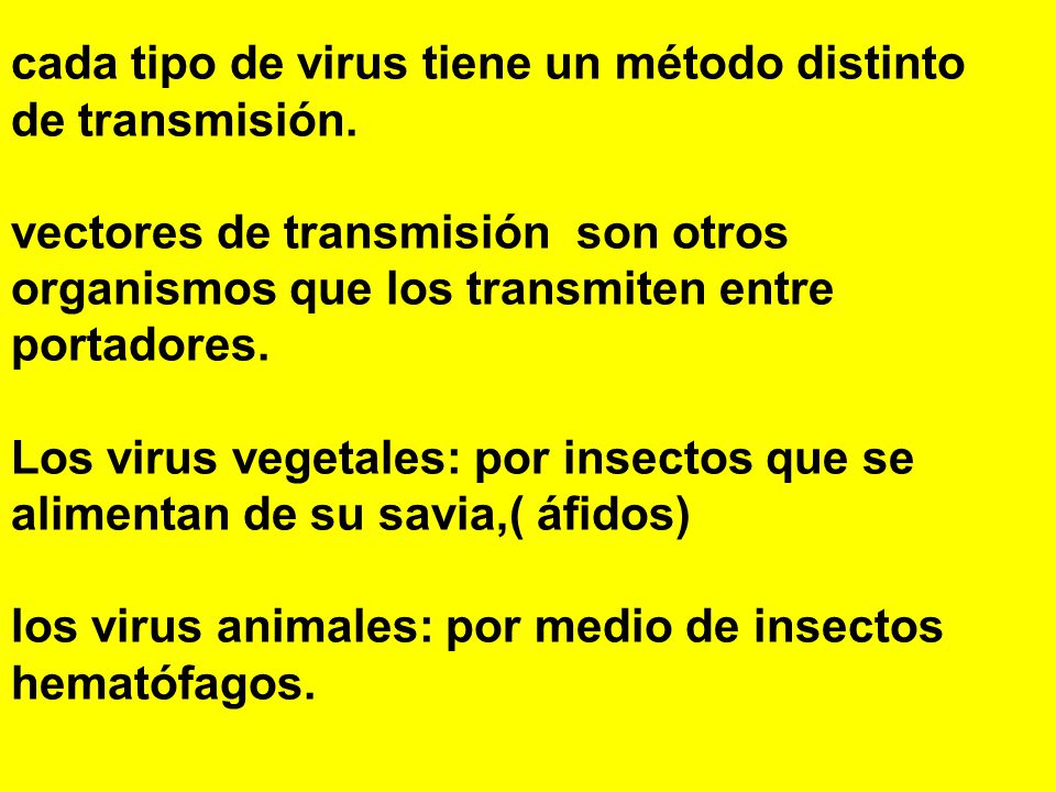 cada tipo de virus tiene un método distinto de transmisión.