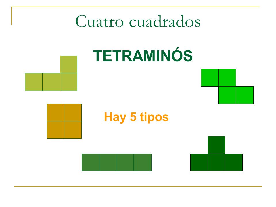 Cuatro cuadrados TETRAMINÓS Hay 5 tipos