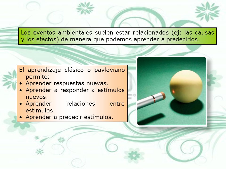 Los eventos ambientales suelen estar relacionados (ej: las causas y los efectos) de manera que podemos aprender a predecirlos.