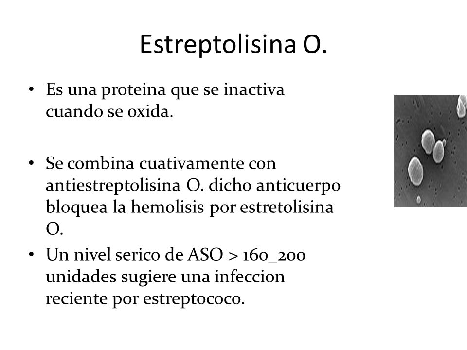 Estreptolisina O. Es una proteina que se inactiva cuando se oxida.
