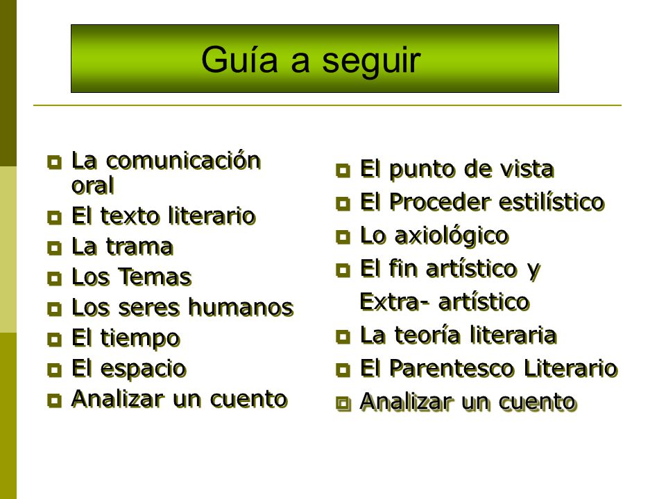 Guía a seguir La comunicación oral El texto literario La trama