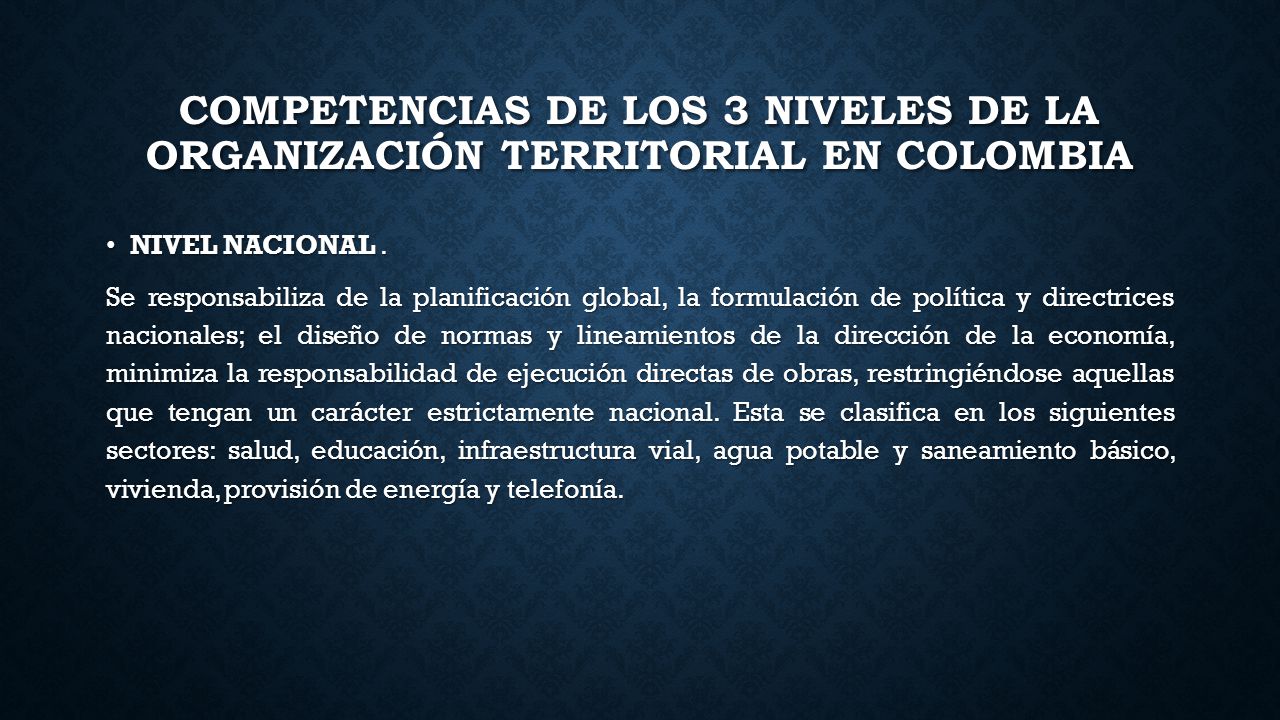 Competencias de los 3 niveles de la organización territorial en Colombia