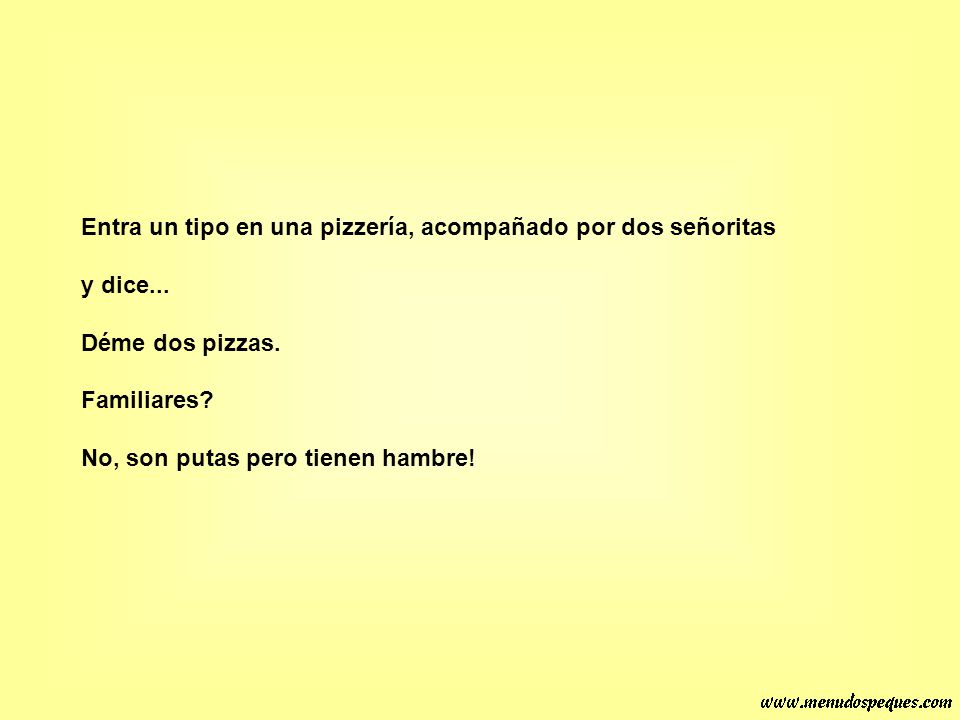 Entra un tipo en una pizzería, acompañado por dos señoritas