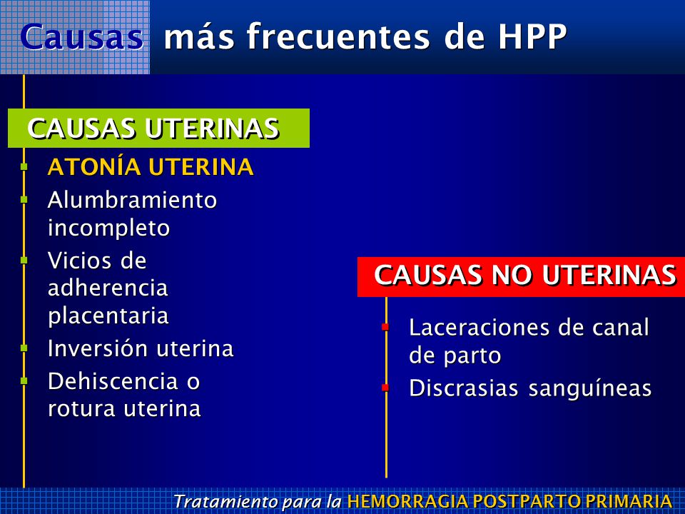 Causas más frecuentes de HPP CAUSAS UTERINAS CAUSAS NO UTERINAS