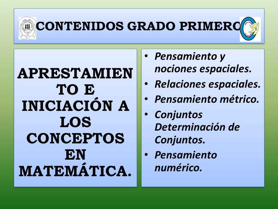 CONTENIDOS GRADO PRIMERO
