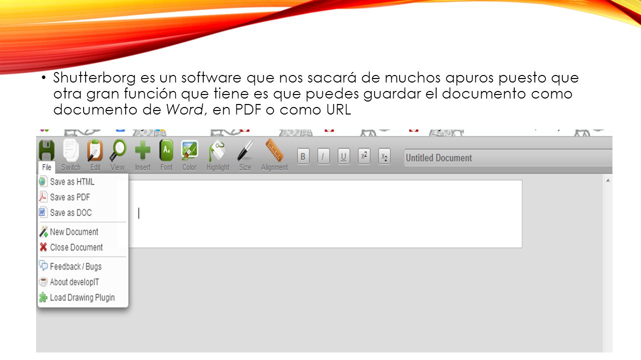 Shutterborg es un software que nos sacará de muchos apuros puesto que otra gran función que tiene es que puedes guardar el documento como documento de Word, en PDF o como URL