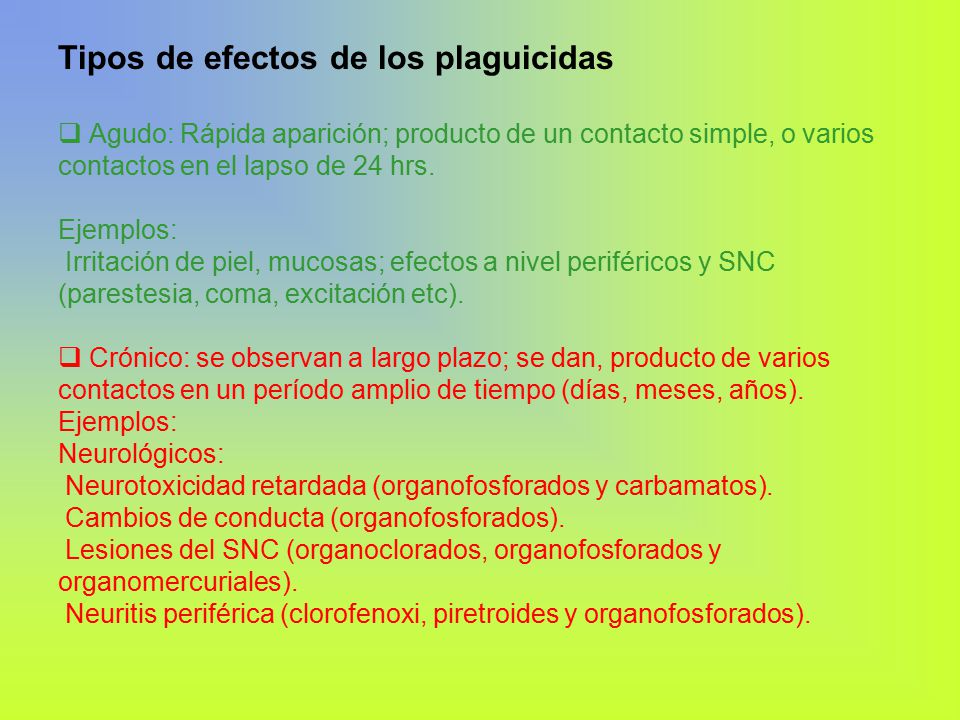 Tipos de efectos de los plaguicidas