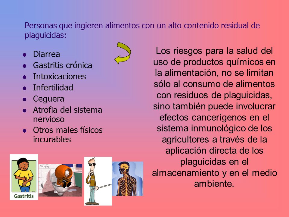 Personas que ingieren alimentos con un alto contenido residual de plaguicidas: