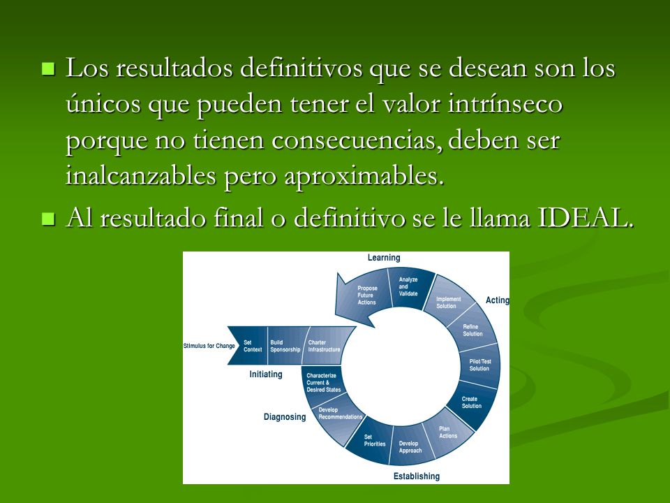 Los resultados definitivos que se desean son los únicos que pueden tener el valor intrínseco porque no tienen consecuencias, deben ser inalcanzables pero aproximables.
