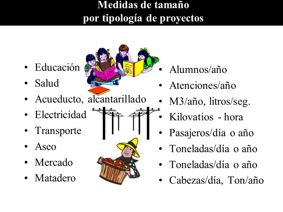 Medidas de tamaño por tipología de proyectos