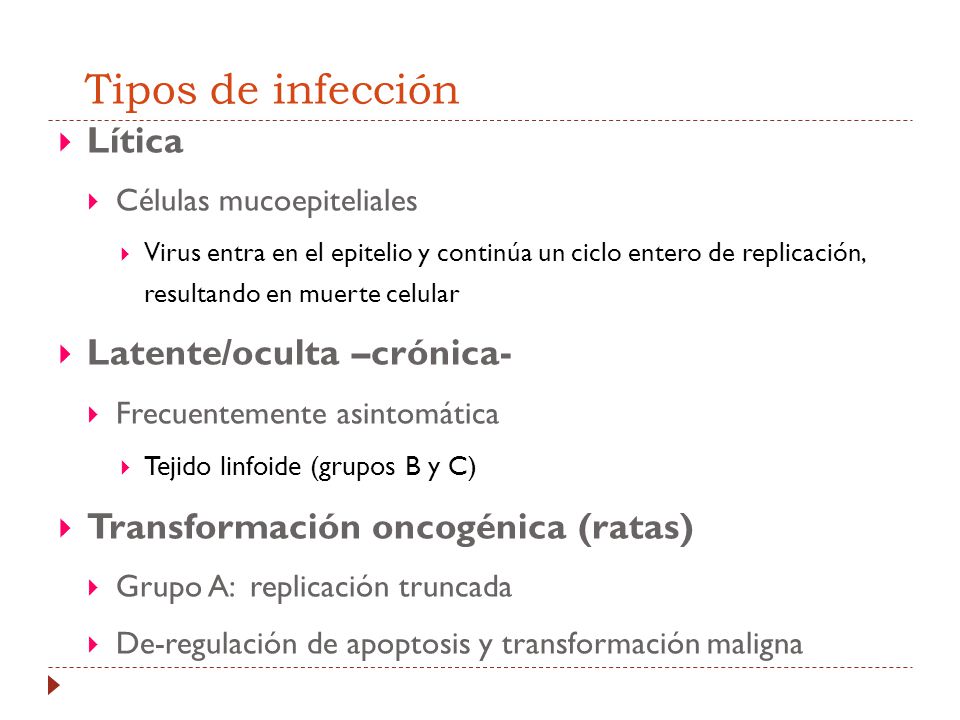 Tipos de infección Lítica Latente/oculta –crónica-