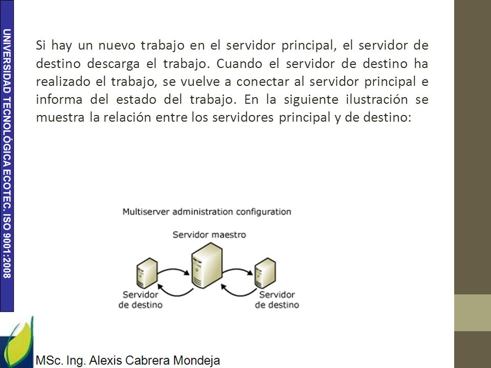 Si hay un nuevo trabajo en el servidor principal, el servidor de destino descarga el trabajo.