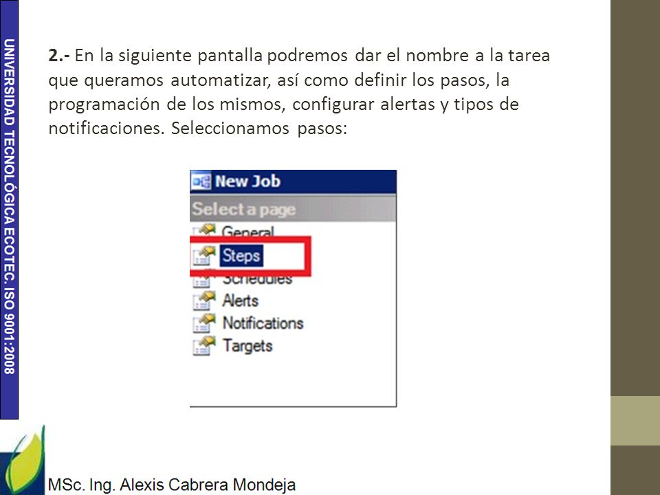 2.- En la siguiente pantalla podremos dar el nombre a la tarea que queramos automatizar, así como definir los pasos, la programación de los mismos, configurar alertas y tipos de notificaciones.