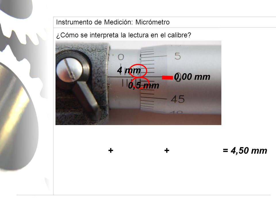 4 mm 0,00 mm 0,5 mm Instrumento de Medición: Micrómetro