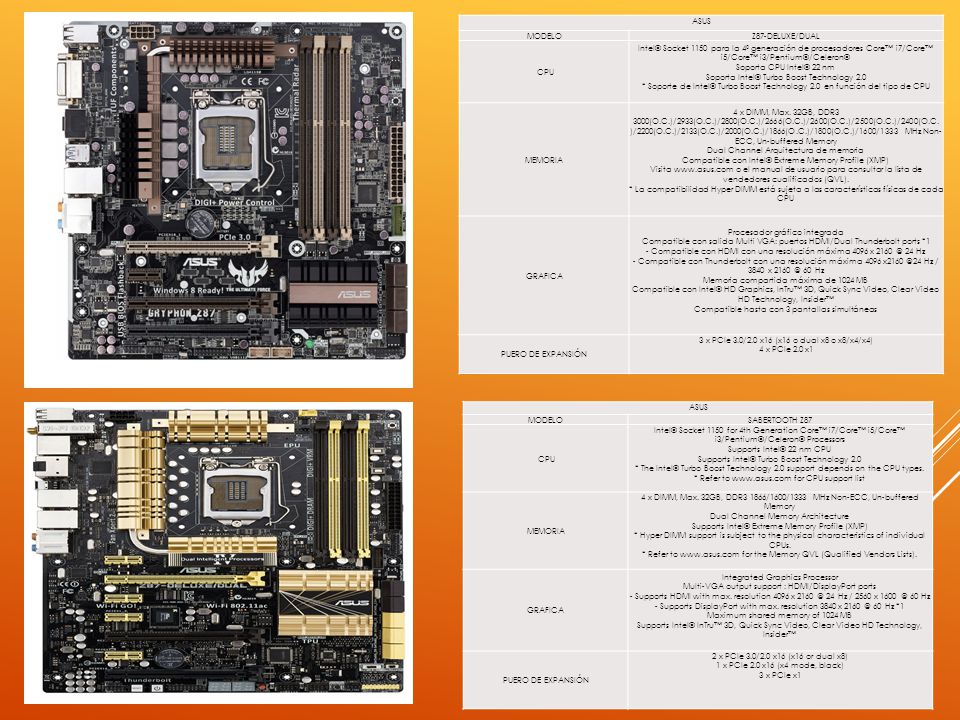 3 x PCIe 3.0/2.0 x16 (x16 o dual x8 o x8/x4/x4) 4 x PCIe 2.0 x1