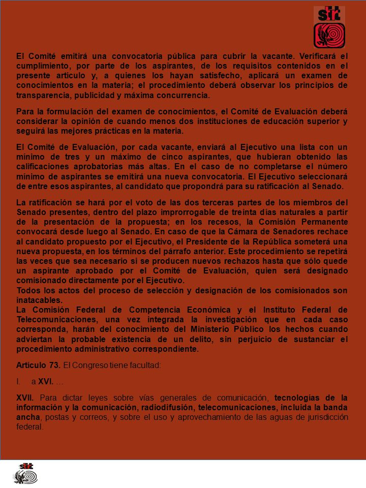 El Comité emitirá una convocatoria pública para cubrir la vacante