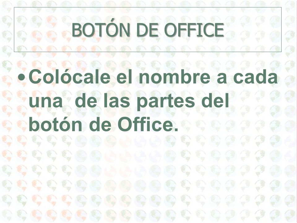 Colócale el nombre a cada una de las partes del botón de Office.