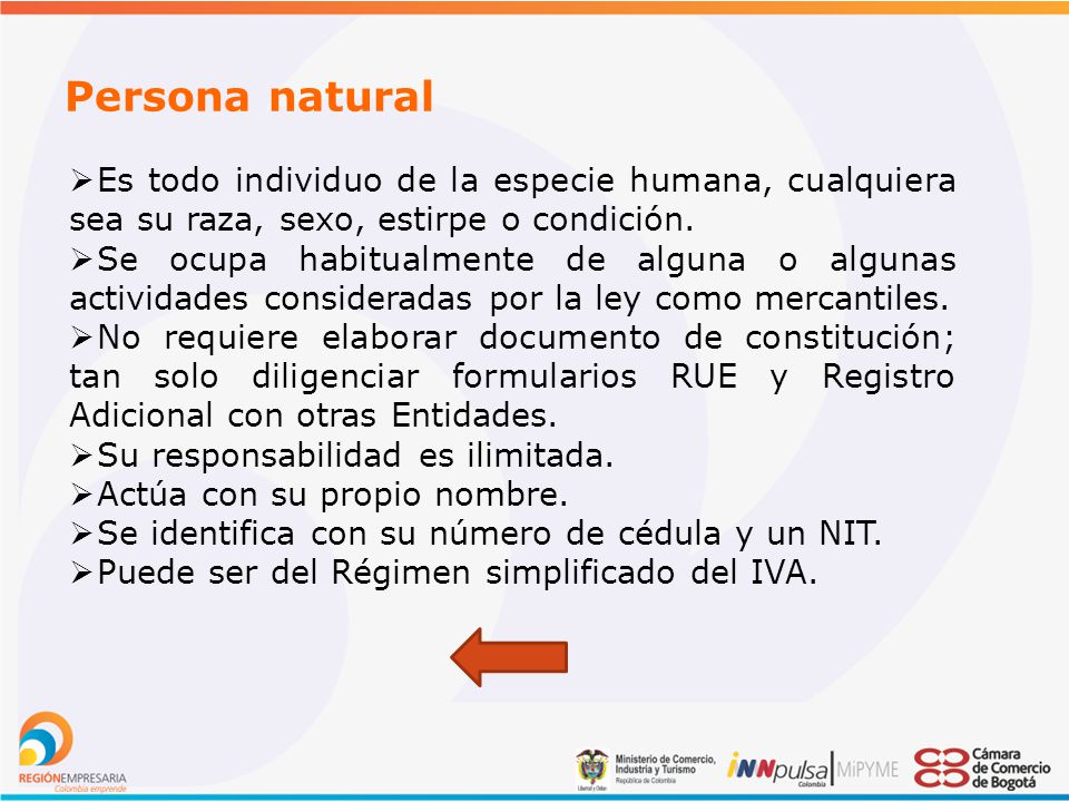Persona natural Es todo individuo de la especie humana, cualquiera sea su raza, sexo, estirpe o condición.