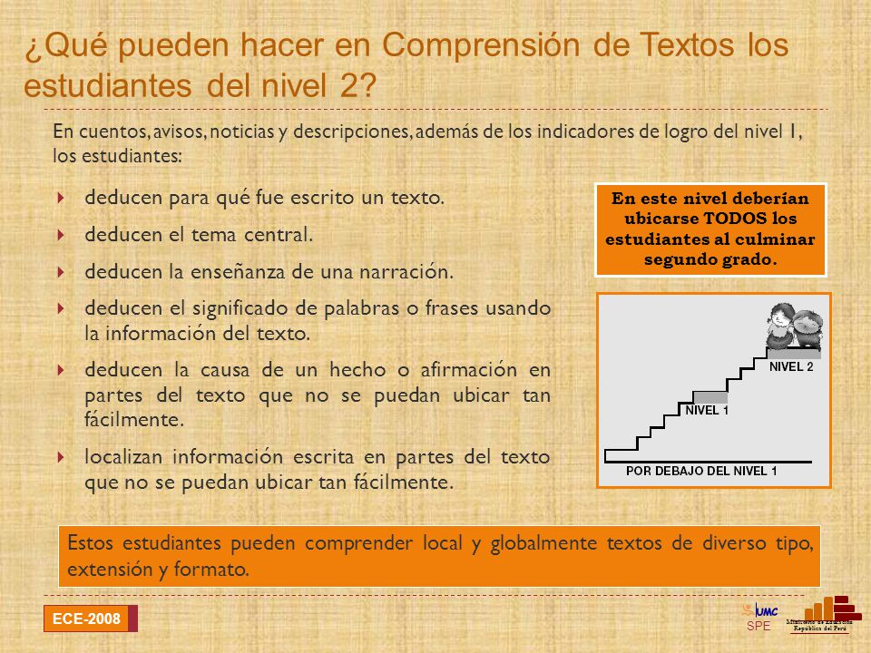 ¿Qué pueden hacer en Comprensión de Textos los estudiantes del nivel 2